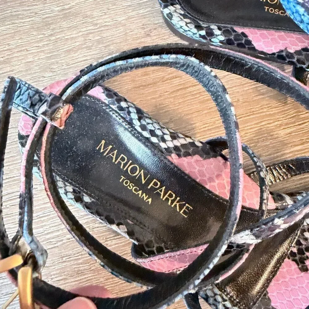 NWT Marion Parke Toscana Harvey Python Snakeskin Indigo Strappy Size‎ 37 / 6.5